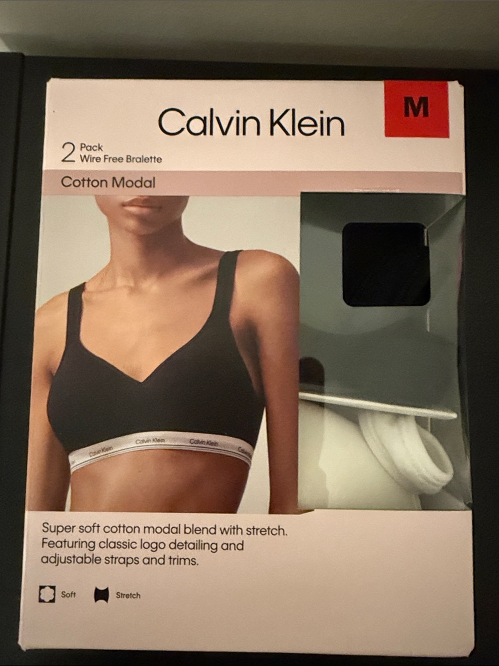 Calvin Klein 2-Pack Cotton Modal Wire-Free Bralette — Black & White New